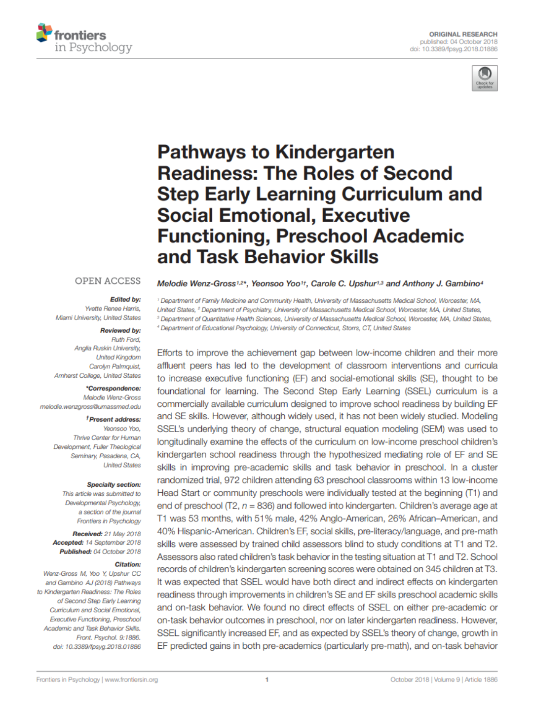 Second Step® Early Learning Is Shown to Significantly Increase Executive Function, Which Leads to Kindergarten Readiness