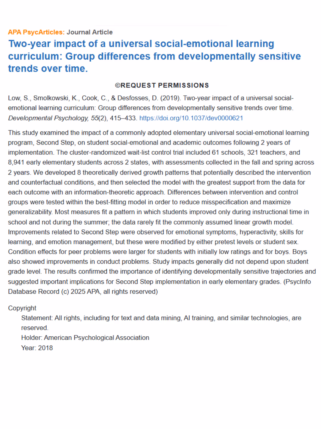 Two-Year Study Found Second Step® Elementary Increased Social and Emotional Skills and Decreased Disruptive Behaviors