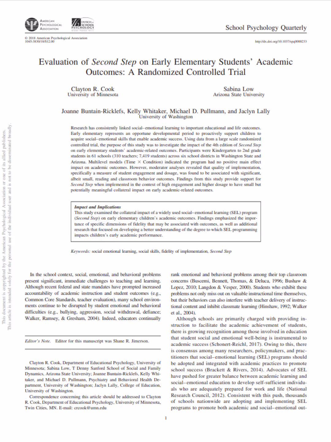 Second Step® Elementary Classroom Kits: Student Engagement and Number of Lessons Received Improved Behavioral Outcomes