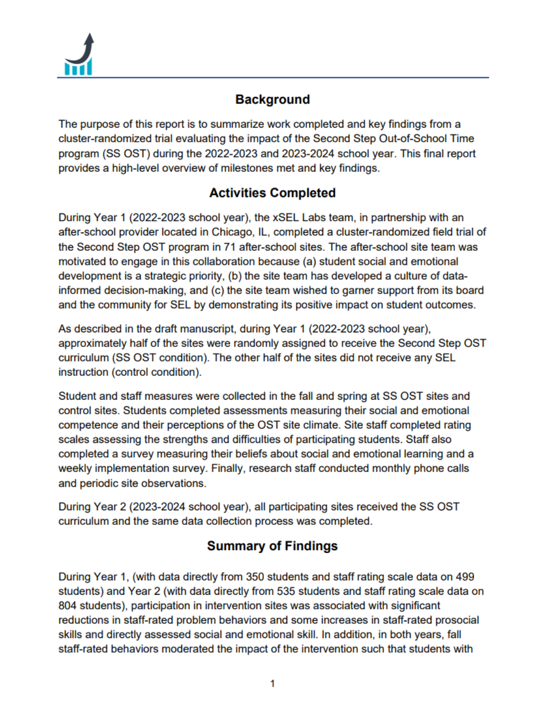 Second Step® Out-of-School Time Leads to a Significant Reduction in Student Problem Behavior