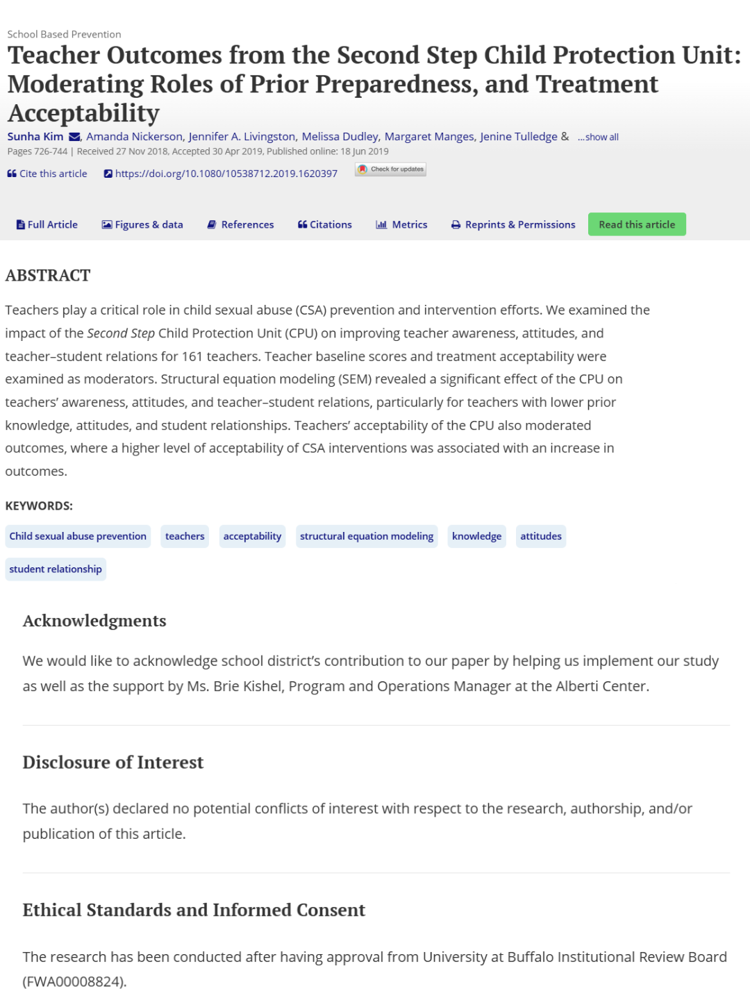 Teaching the Second Step® Child Protection Unit Increases Educators’ Knowledge About Child Sexual Abuse Prevention