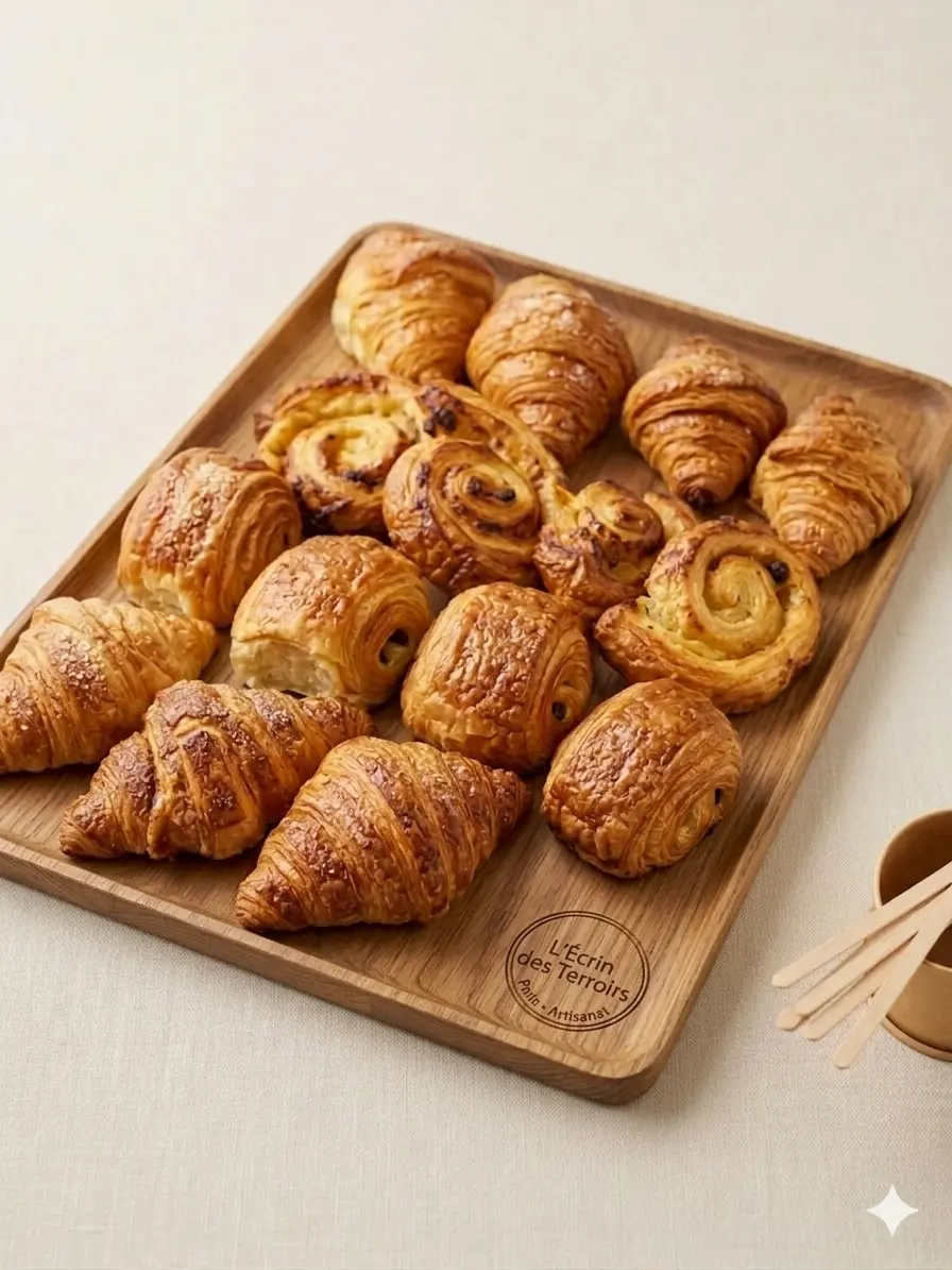 Plateau duo de viennoiseries — croissants et pains au chocolat artisanaux pour entreprise Paris