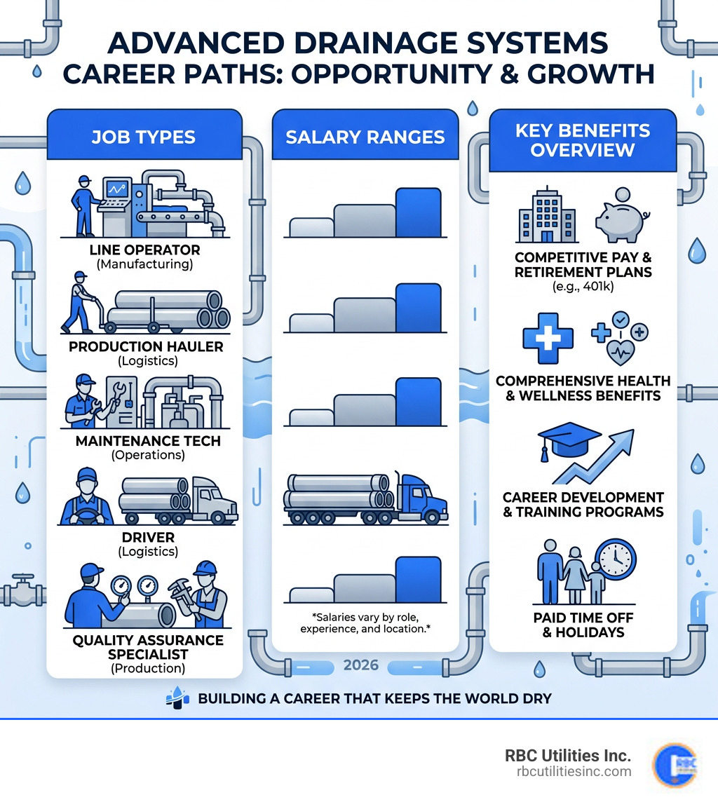 ADS career paths infographic: job types, salary ranges, and key benefits overview - advanced drainage systems jobs ADS career paths infographic: job types, salary ranges, and key benefits overview - advanced drainage systems jobs
