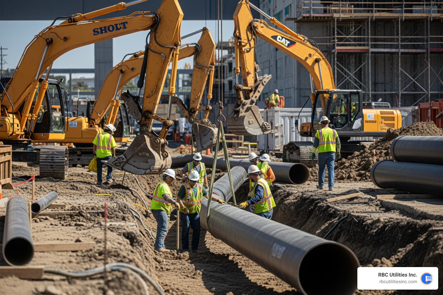 Installation of large-diameter HDPE pipe at a commercial construction site - advanced drainage systems locations Installation of large-diameter HDPE pipe at a commercial construction site - advanced drainage systems locations