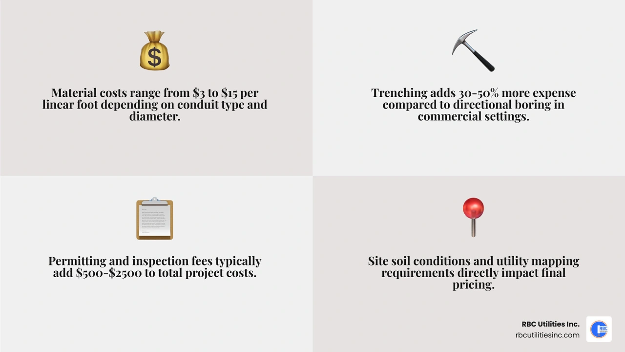 Infographic of commercial conduit installation cost factors and price ranges infographic Infographic of commercial conduit installation cost factors and price ranges infographic