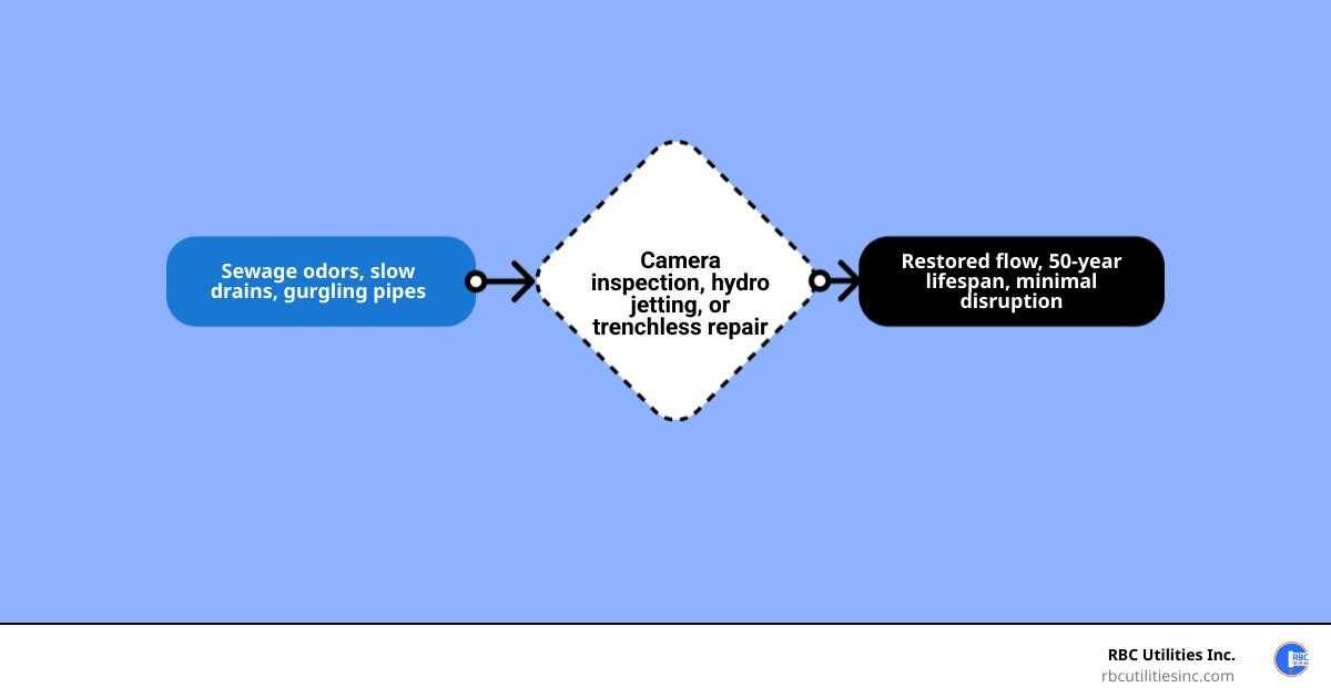 Infographic showing sewer repair situations, actions, and cost ranges infographic Infographic showing sewer repair situations, actions, and cost ranges infographic