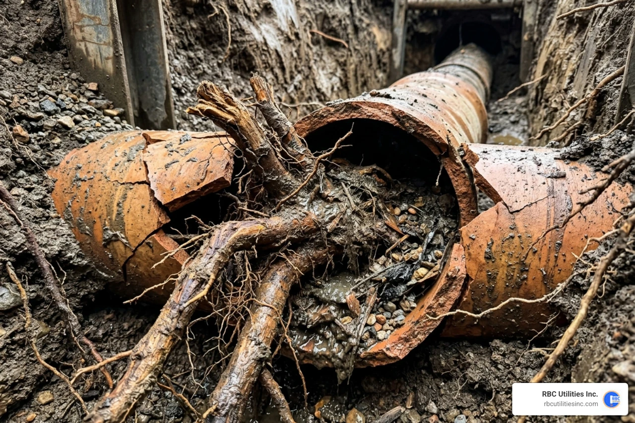tree roots invading underground sewer pipe - sewer line repair charlotte tree roots invading underground sewer pipe - sewer line repair charlotte