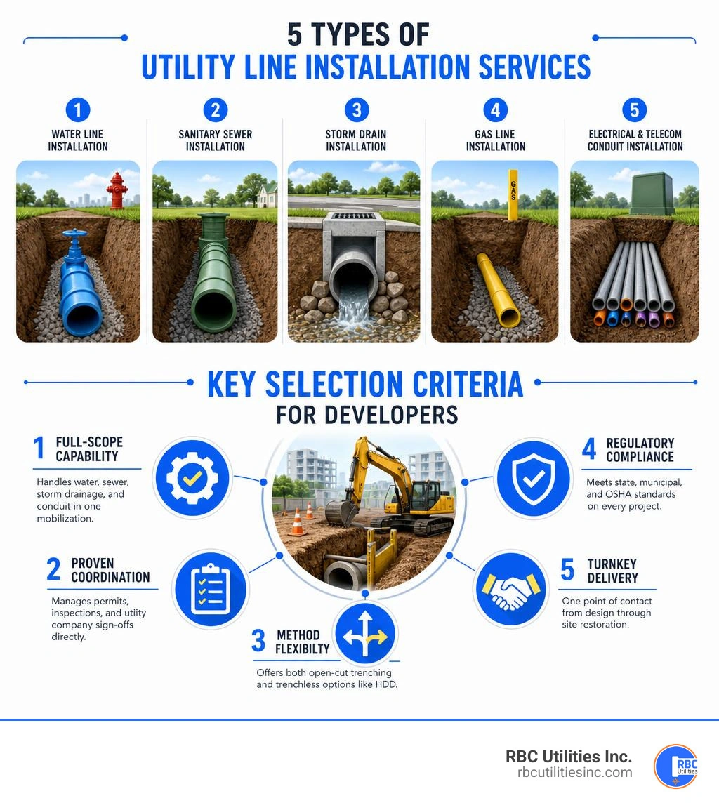 Infographic: 5 types of utility line installation services and key selection criteria for developers infographic Infographic: 5 types of utility line installation services and key selection criteria for developers infographic