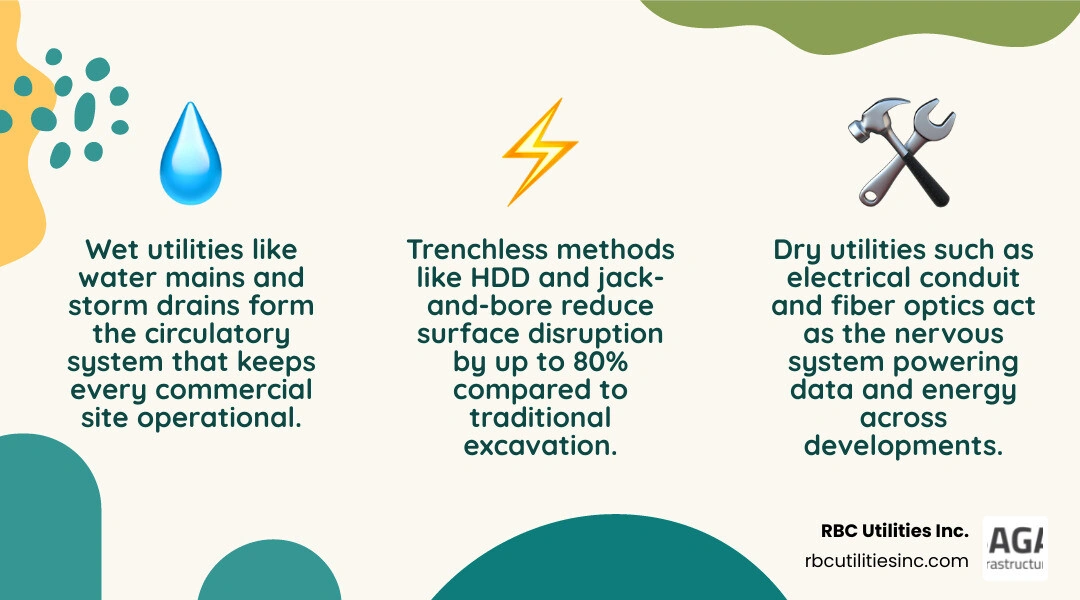 infographic showing the underground utility ecosystem wet dry trenchless methods and project types infographic infographic showing the underground utility ecosystem wet dry trenchless methods and project types infographic