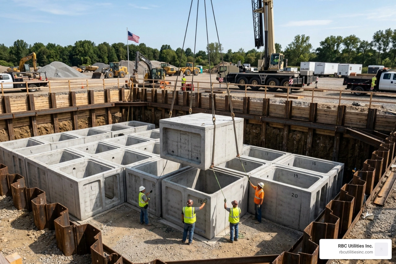 large underground concrete stormwater detention vault installation large underground concrete stormwater detention vault installation