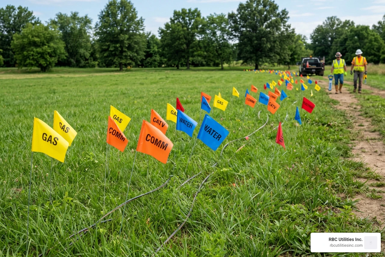 utility marking flags placed in a grassy area utility marking flags placed in a grassy area