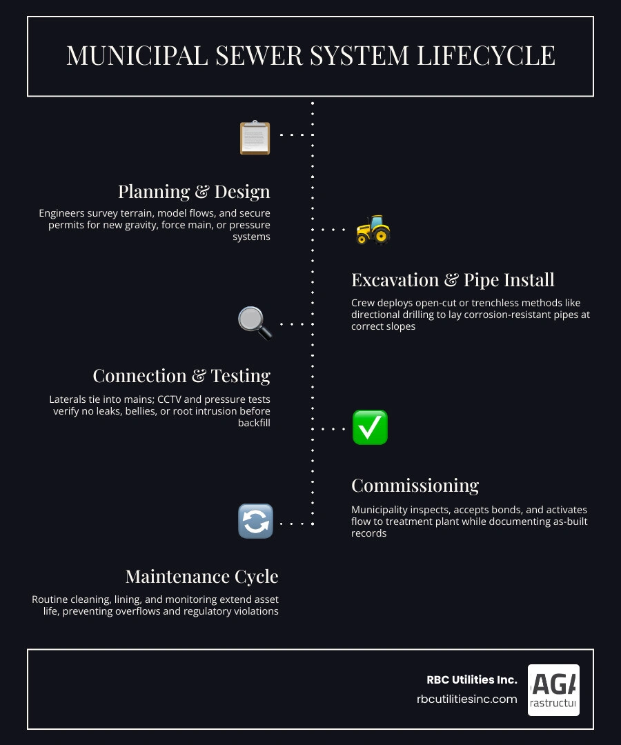 Municipal sewer system lifecycle from construction to maintenance infographic infographic Municipal sewer system lifecycle from construction to maintenance infographic infographic