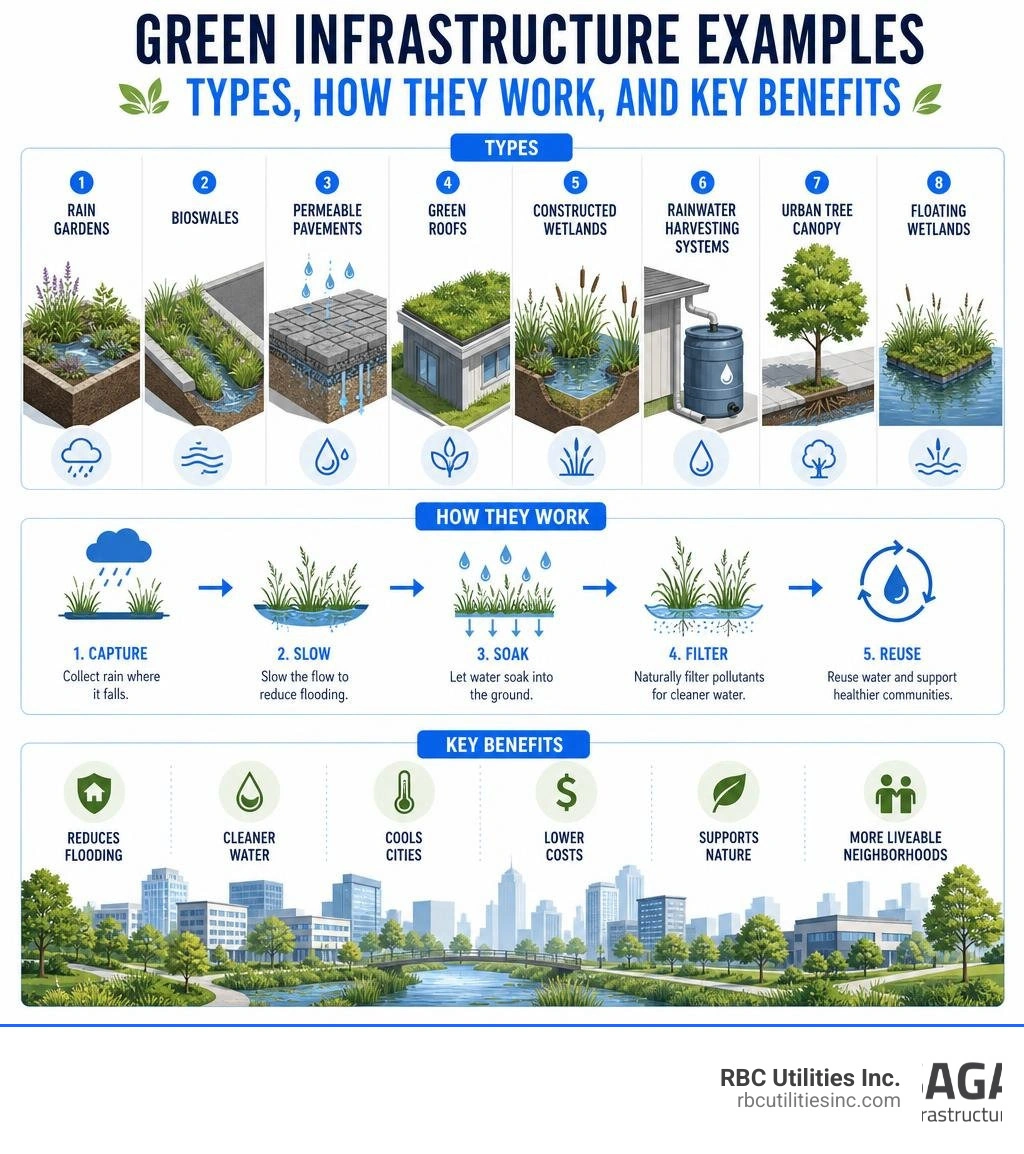 green infrastructure examples infographic: types, how they work, and key benefits infographic green infrastructure examples infographic: types, how they work, and key benefits infographic