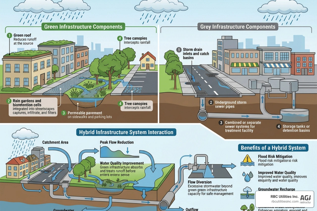 diagram showing how green and grey infrastructure work together in a hybrid system diagram showing how green and grey infrastructure work together in a hybrid system