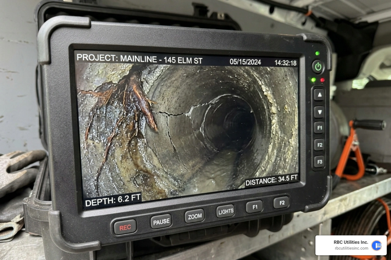 Sewer camera inspection showing internal pipe condition - sewer line installation contractors Sewer camera inspection showing internal pipe condition - sewer line installation contractors
