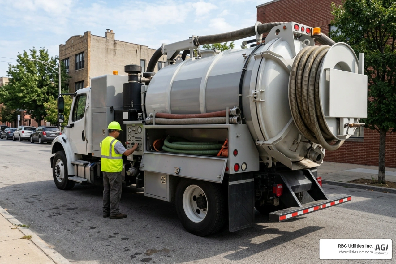 Municipal combination sewer truck with vacuum and jetting systems Municipal combination sewer truck with vacuum and jetting systems