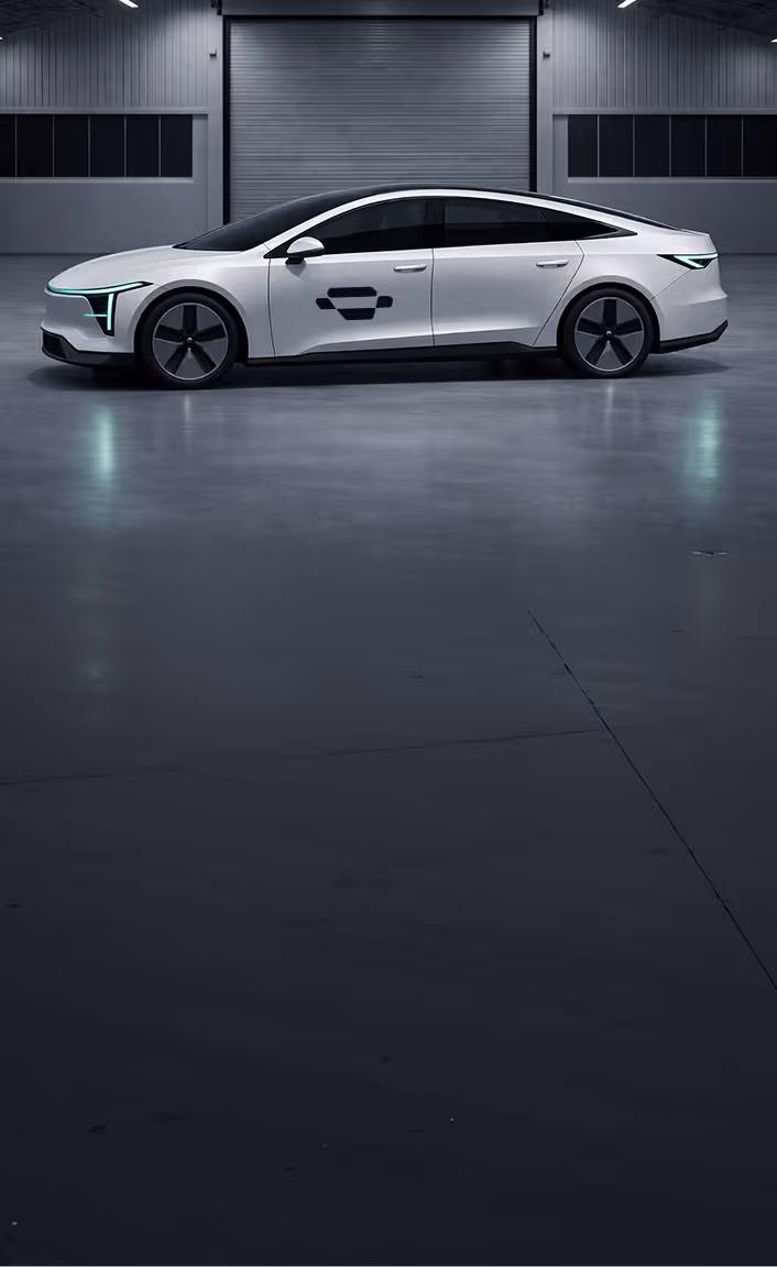 Silver compact van with front door open, sliding rear door open, and rear hatch lifted, showing an extendable cargo box.