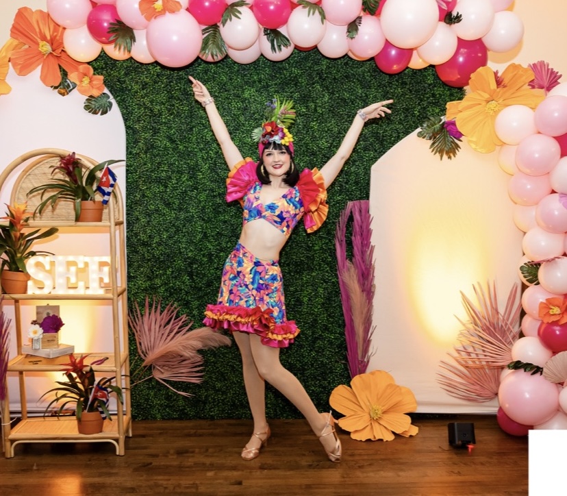 Casino-themed showgirl at a corporate event