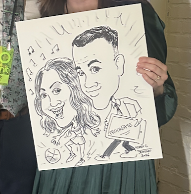 Caricature artist drawing a personalized portrait at an event