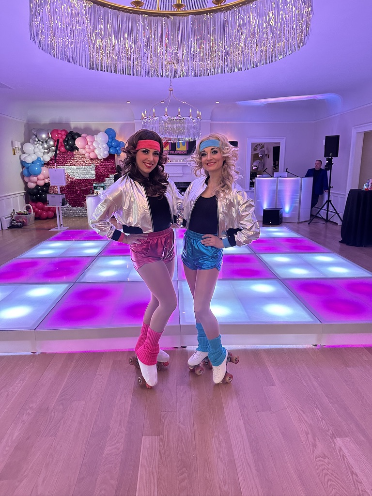 Roller skater in retro costume at a themed event