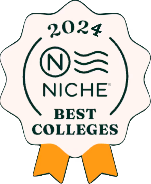 Insignia con cinta de Niche 2024 que reconoce a las mejores universidades.