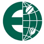 Logotipo con la letra E verde y un globo terráqueo con una herramienta agrícola y una hoja.