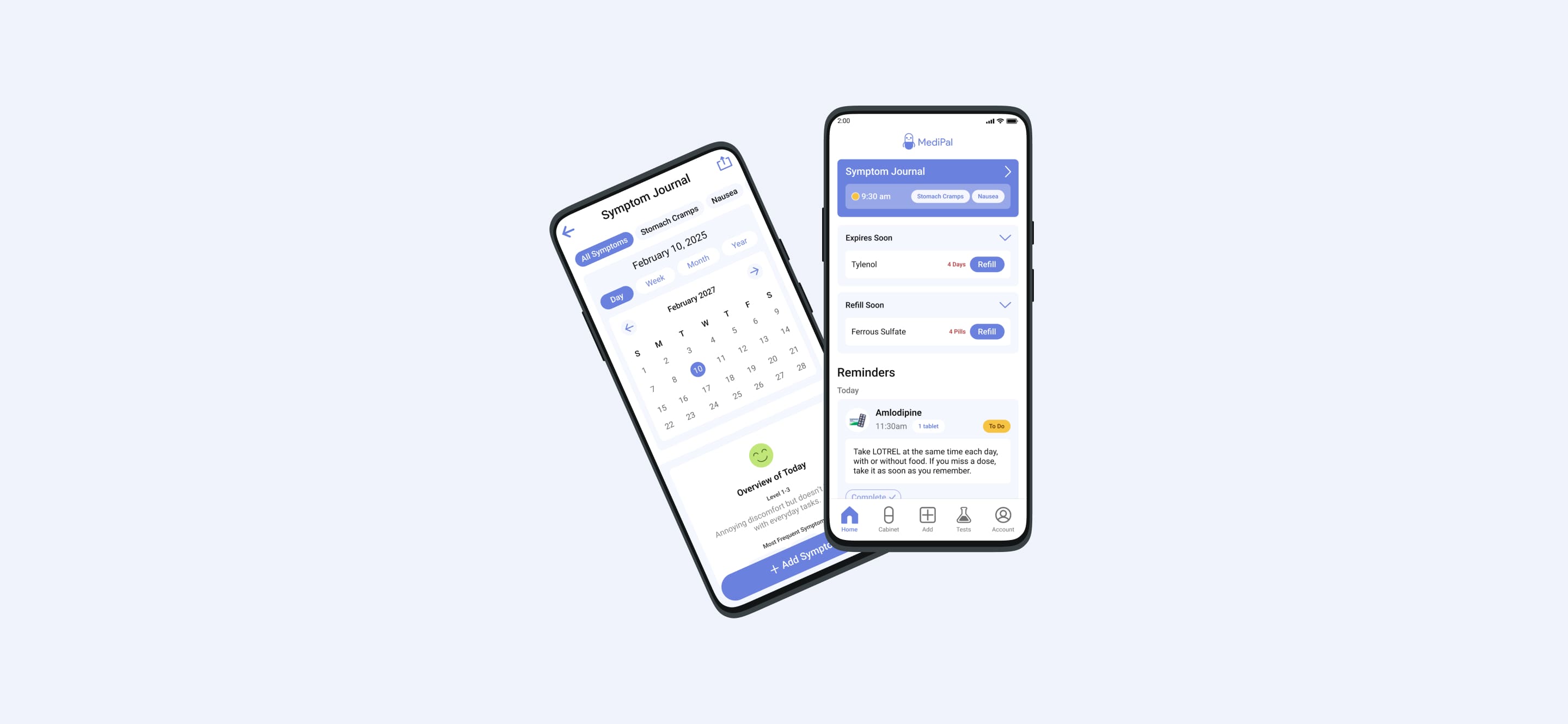 Medipal Hero Image, two screens from the app
