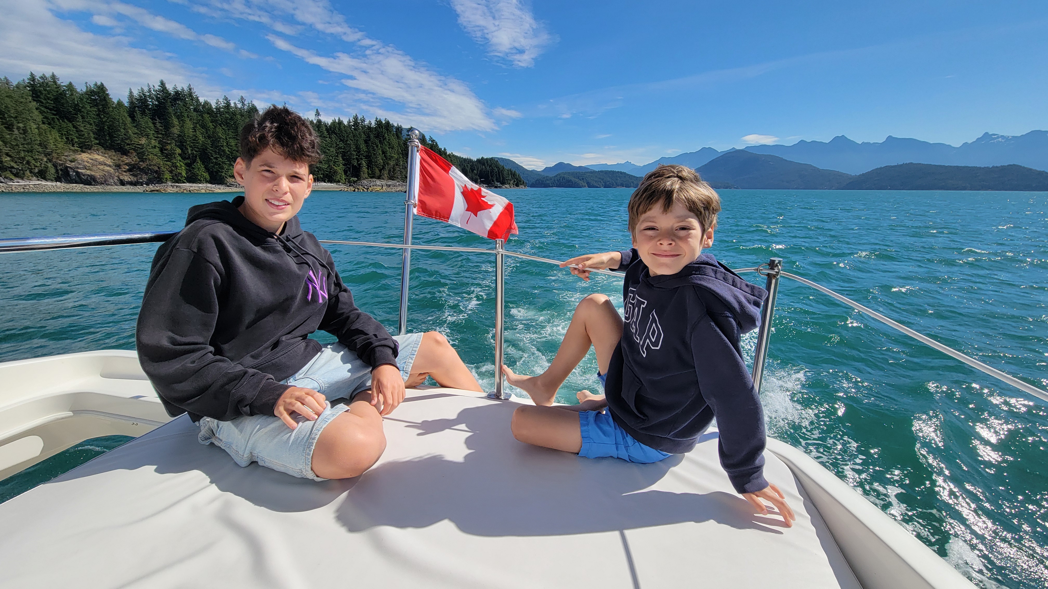 Two boys sitting on the boat