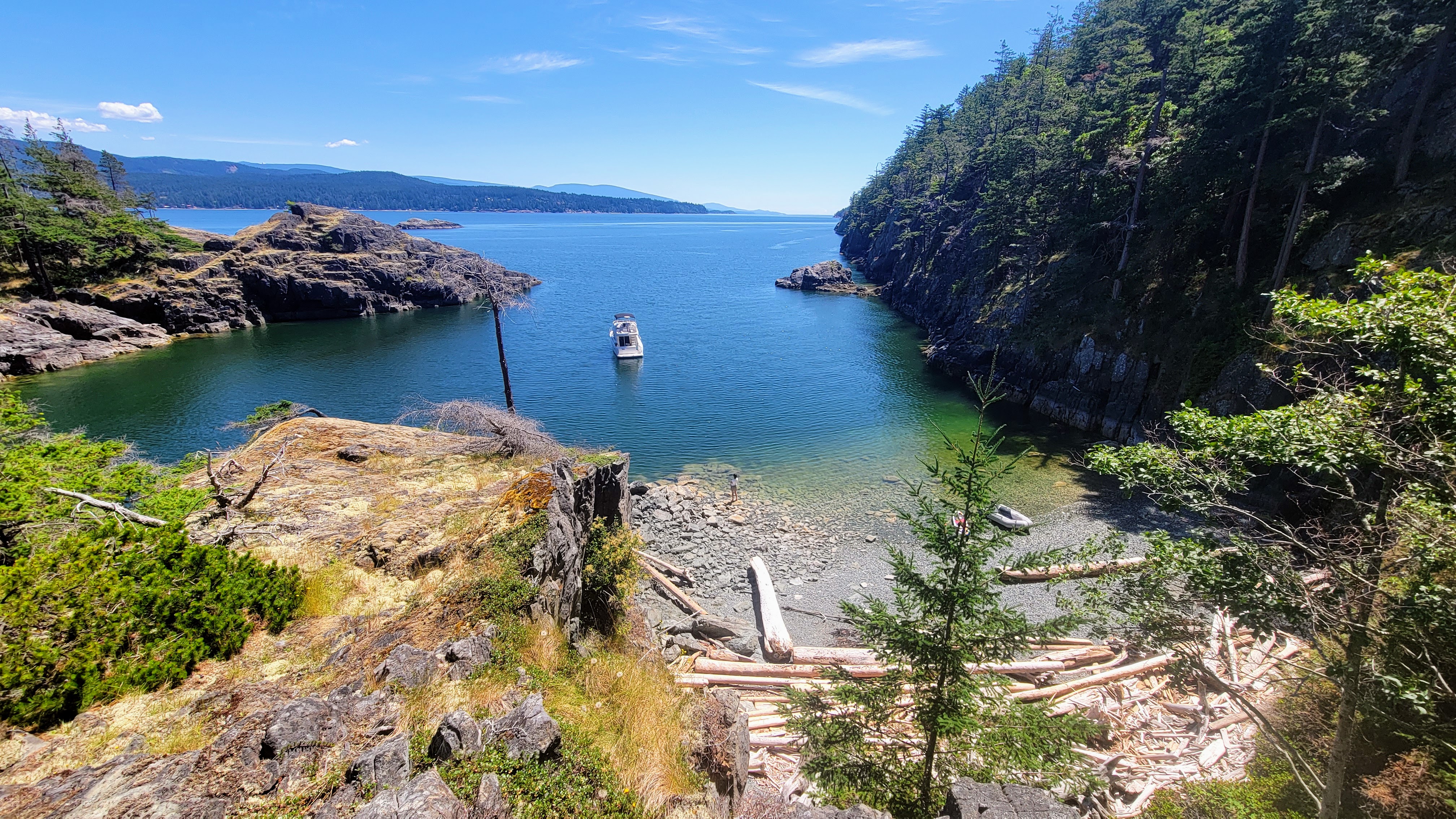 Yacht anchored in a beautiful cove