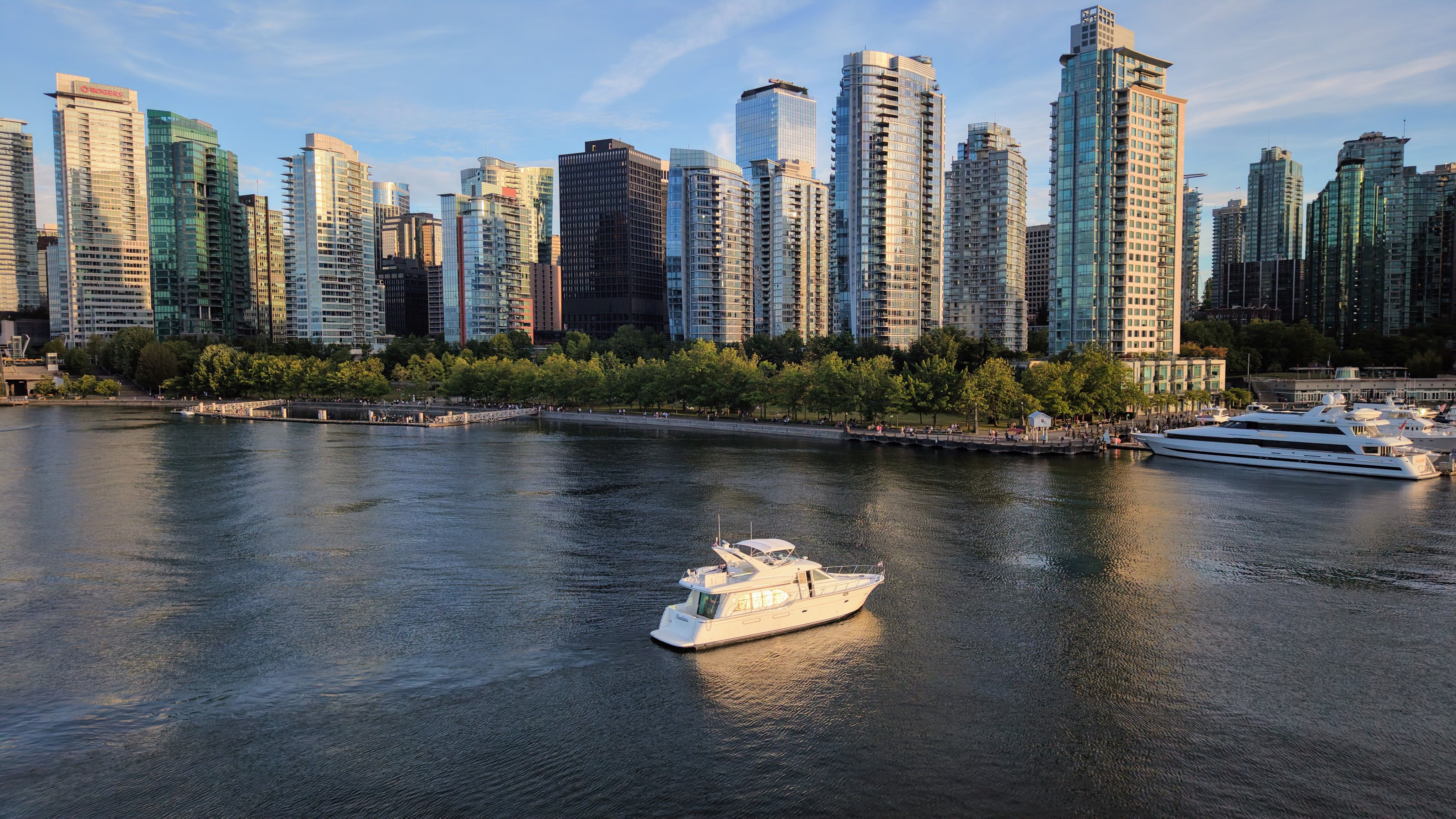 Boat cruising in the city