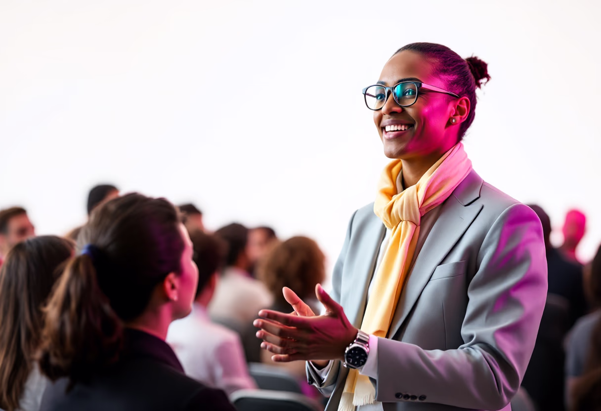 image of guest speaker at a conference (for a legal tech)