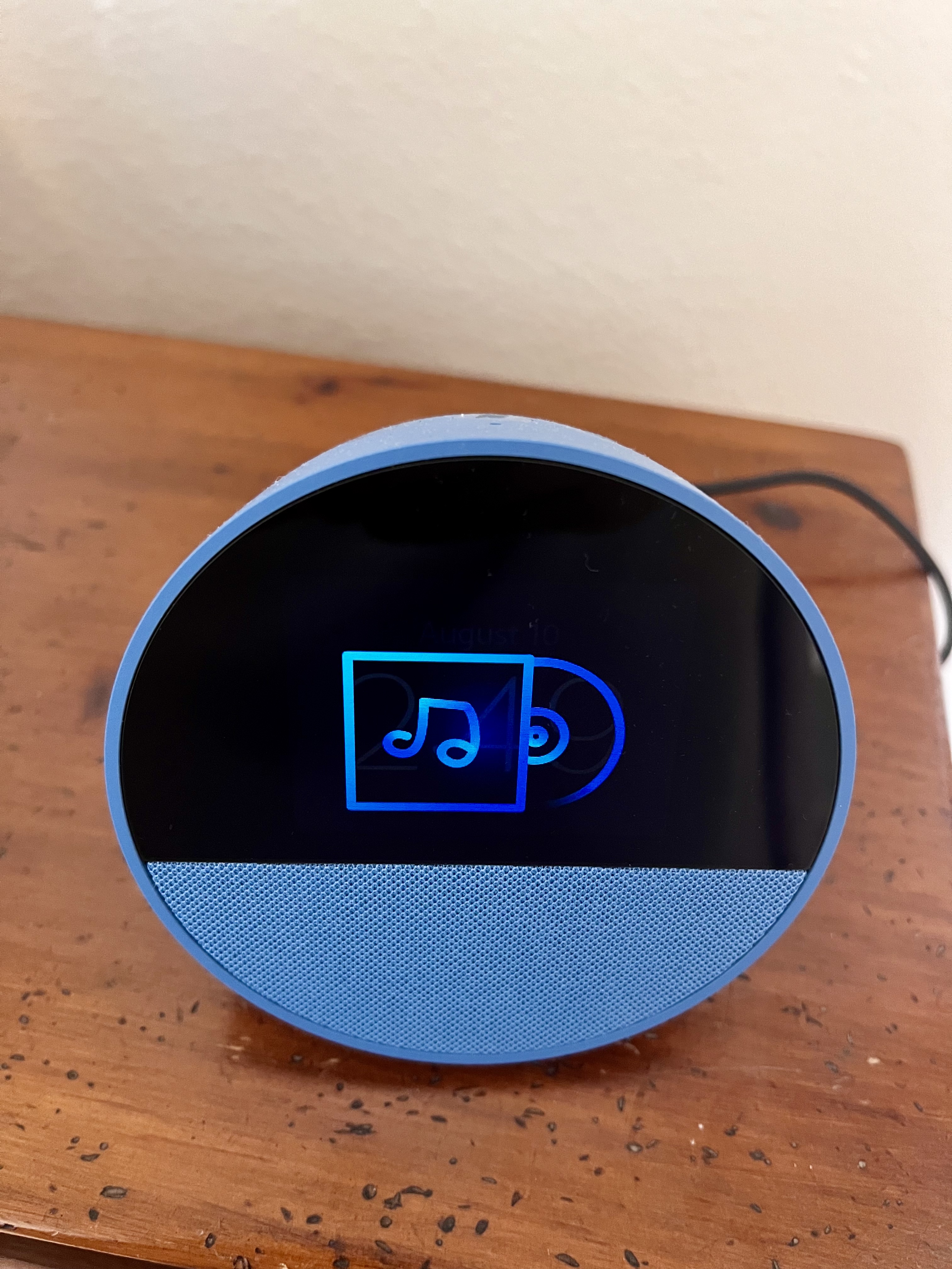 Amazon Echo Show displaying audio playback for music or an audiobook