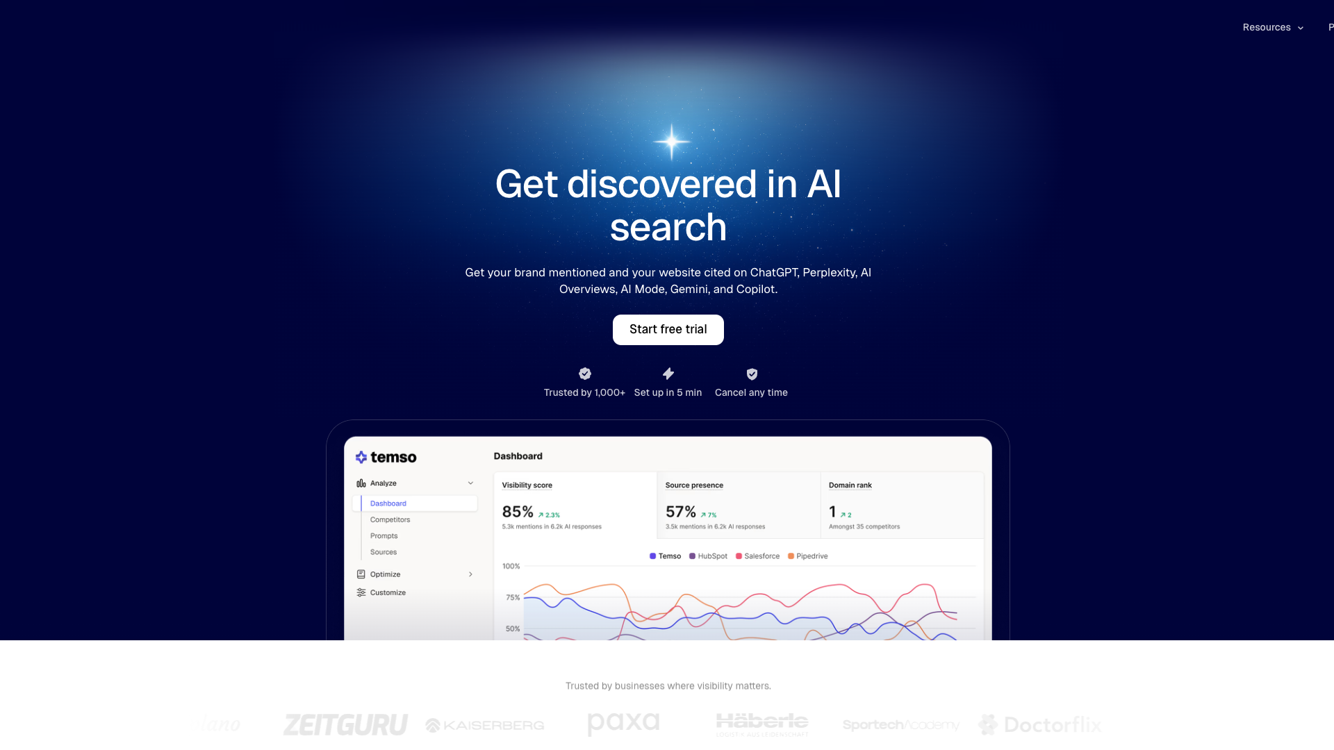 Temso AI homepage hero section