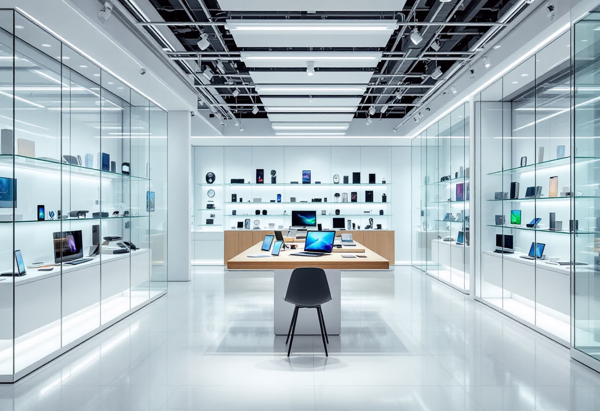 [background image] retail setting (for a tech gadgets store)