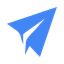 Blue paper airplane icon tilted to the right.