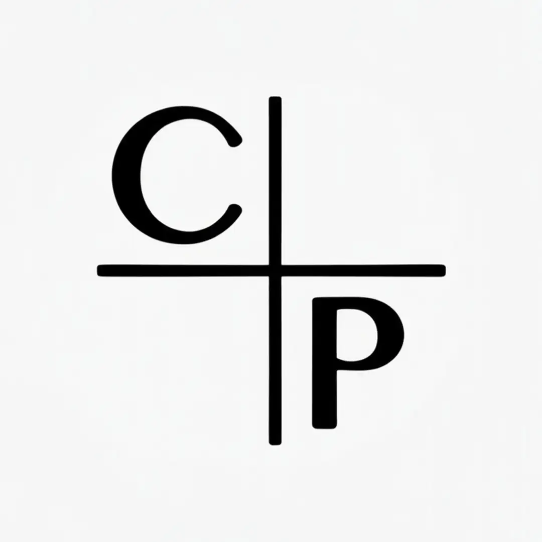 Cover Page CP crossed monogram in black on white