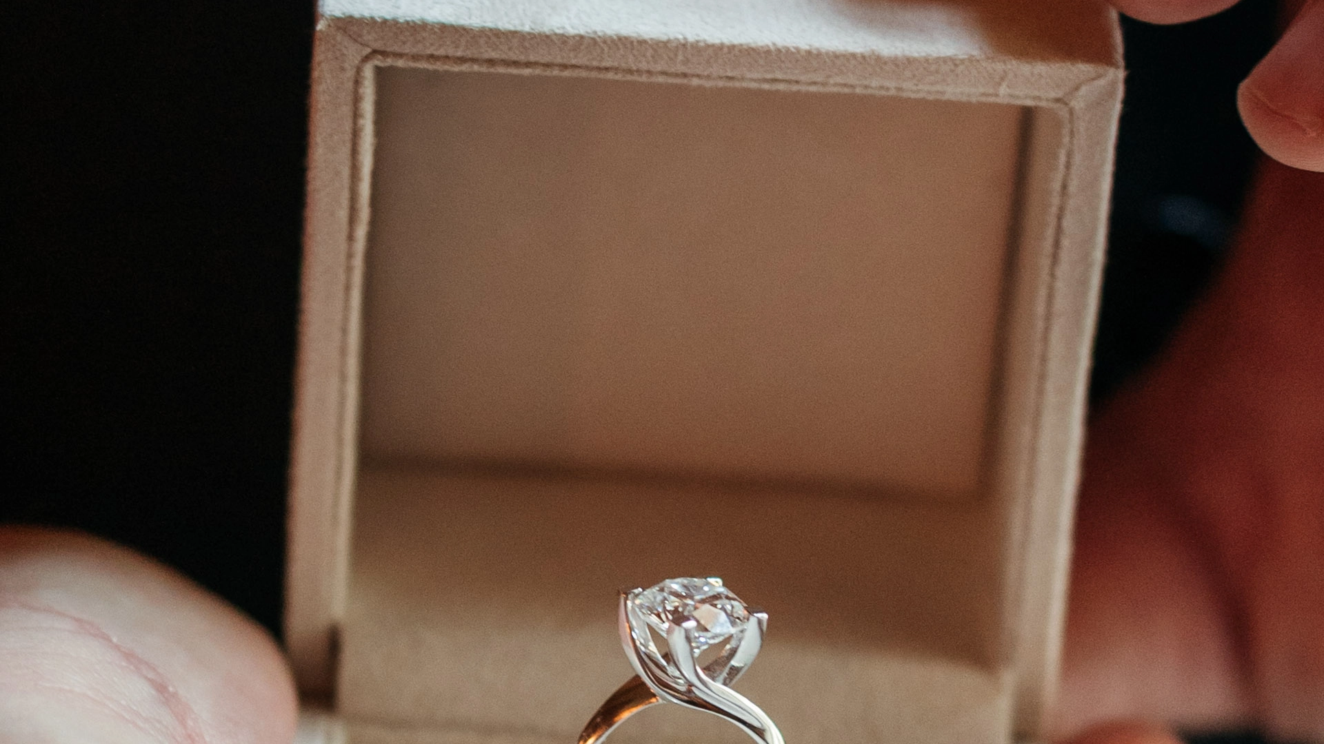 Diamond engagement ring in a velvet box