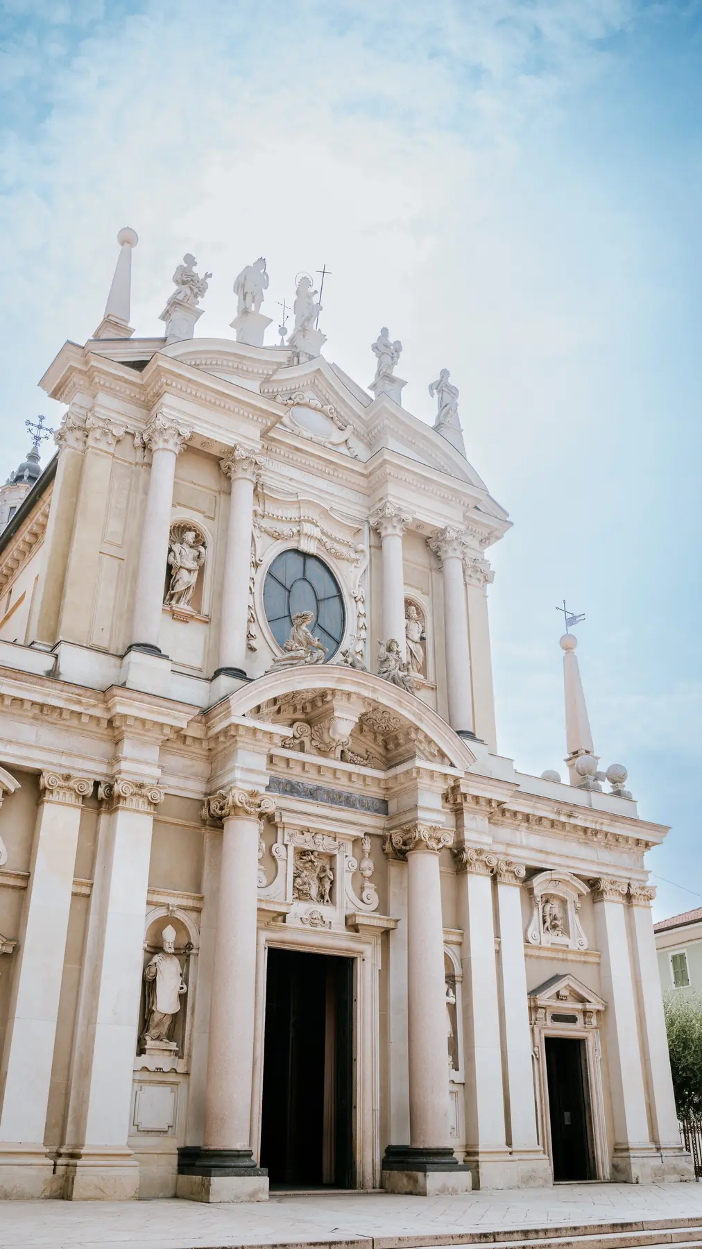 Baroque church facade before the wedding ceremony, Lake Maggiore, Italy