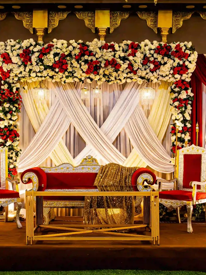 Dinner tables and chairs set for an event