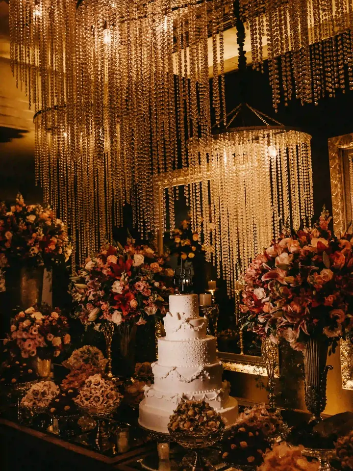 Styled event decor with flowers and candlelight