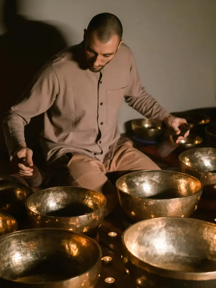 Wellness session with singing bowls for a team