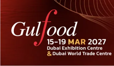 Gulfood 2027 banner: 15 to 19 March 2027 at Dubai Exhibition Centre and Dubai World Trade Centre