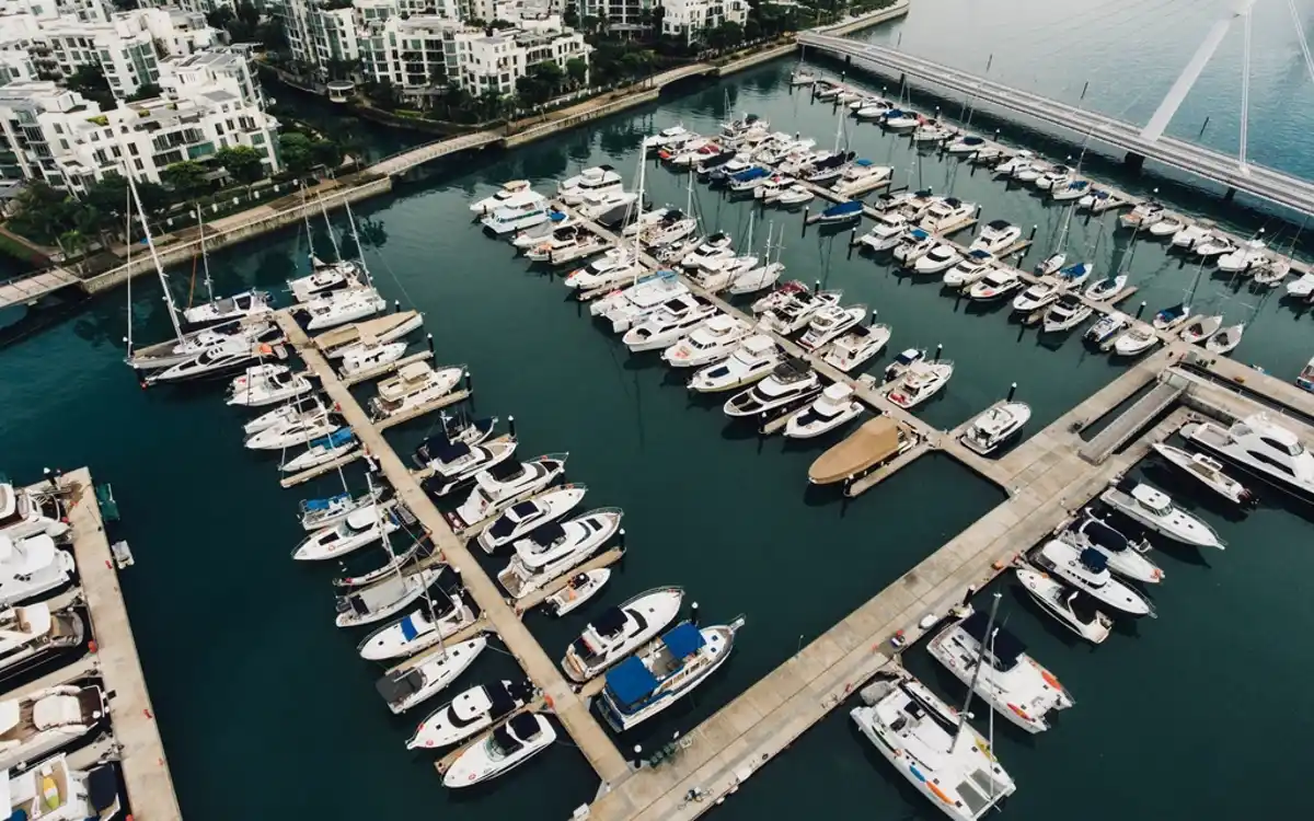 Marina full of yachts seen from above