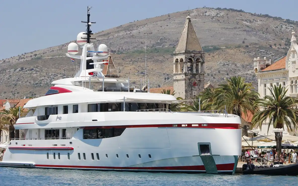 Superyacht stern and decks at the quay