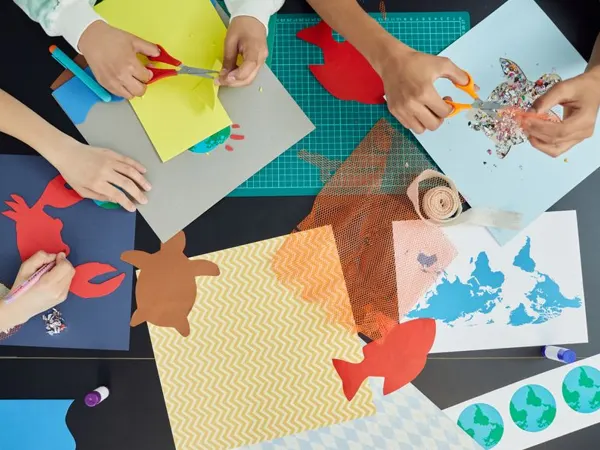 Children at a craft workshop in Dubai