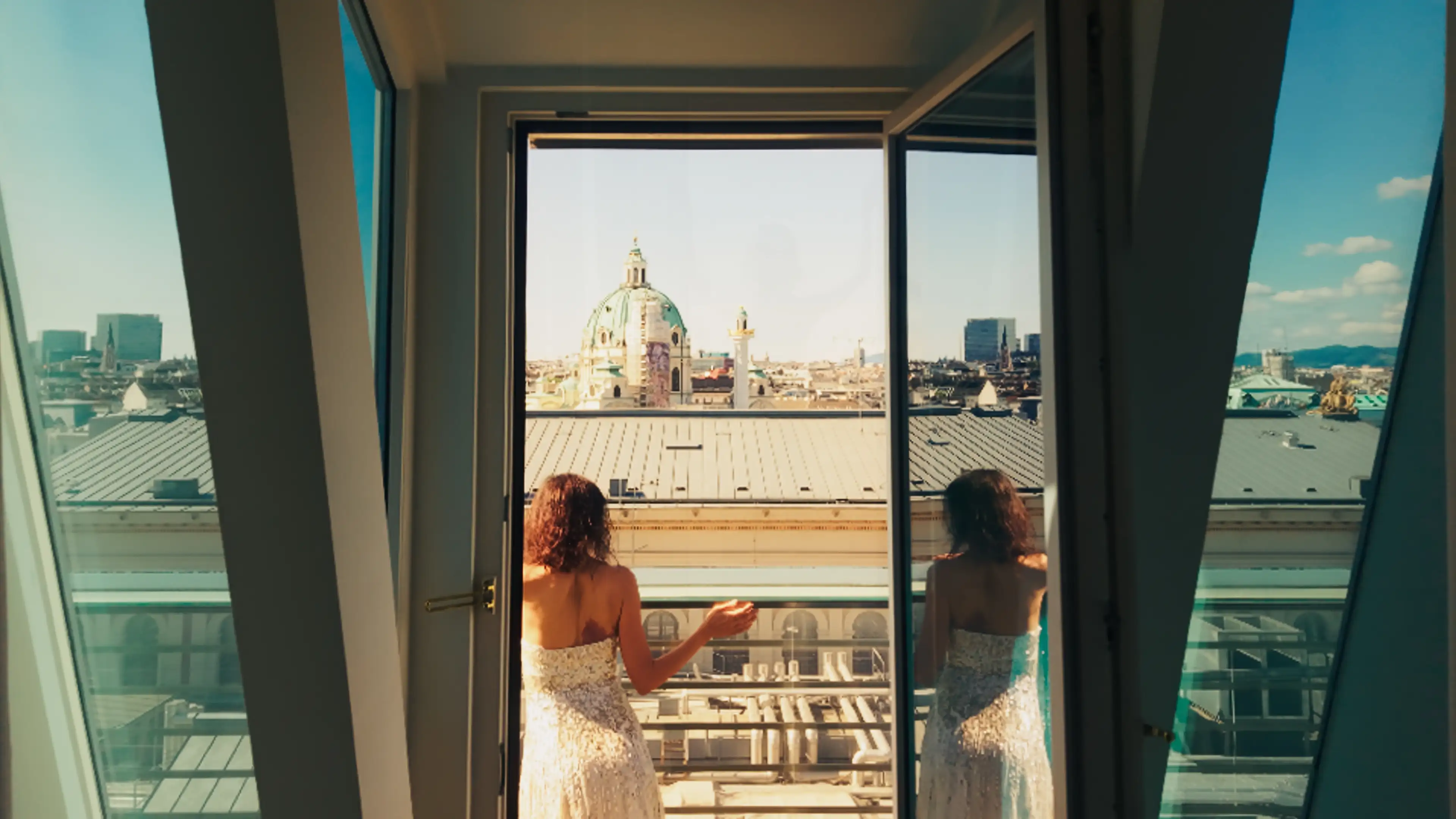Dubai glam influencer model luxury travel vienna Imperial Hotel drone shoot