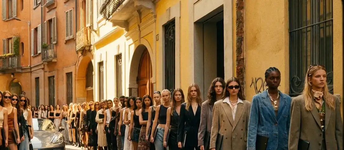 Frame dal reel ufficiale della Milano Fashion Week 2026, Camera Nazionale della Moda Italiana