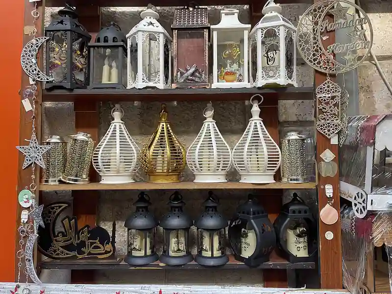 Shelves of decorative lanterns for the Ramadan season