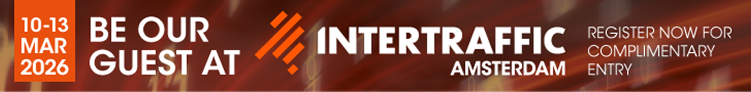 Banner for Intertraffic Amsterdam event from March 10 to 13, 2026, encouraging complimentary entry registration.