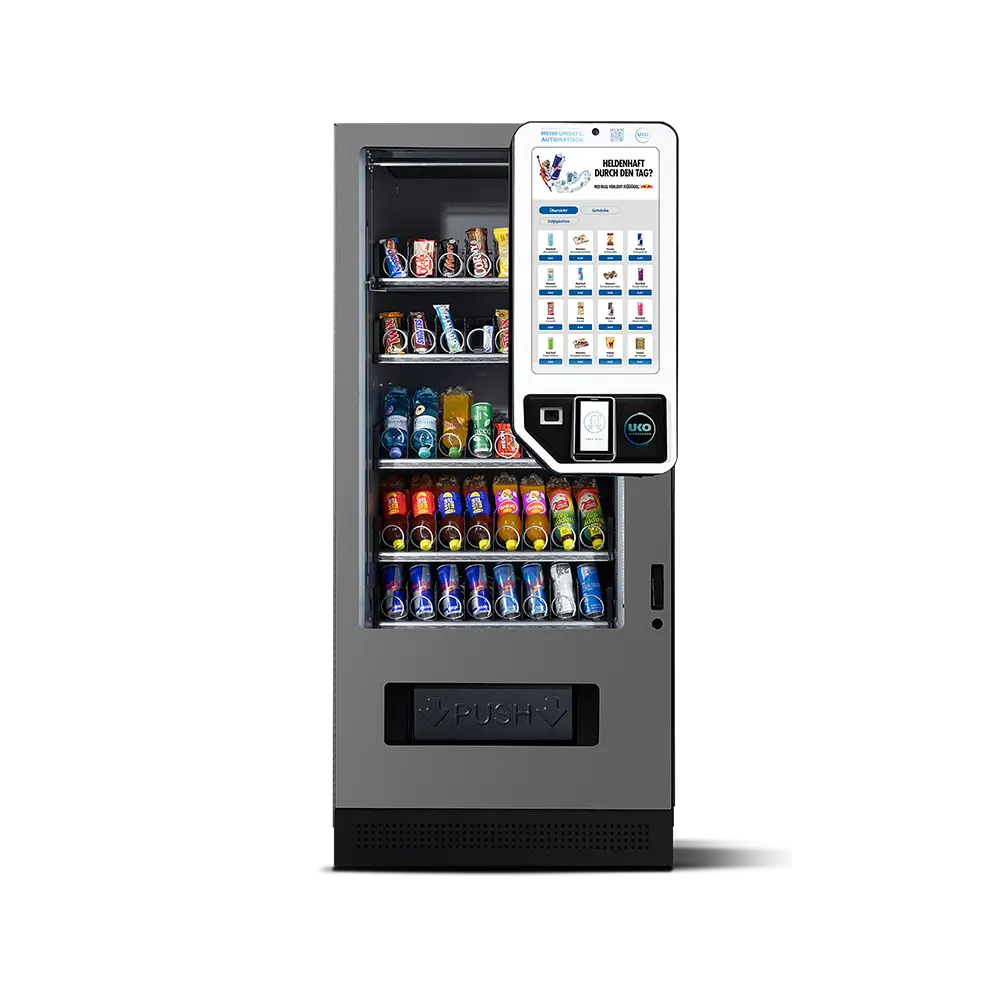UKO Big Screen M Indoor, Warenautomat mit großflächigem digitalem Werbedisplay.